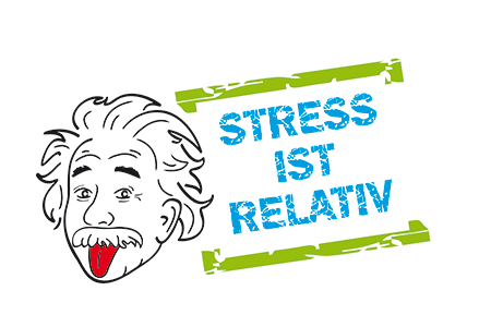 Einstein mit den Worten "Stress ist relativ"